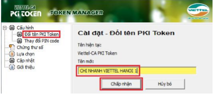 đổi tên doanh nghiệp trên chữ ký số viettel