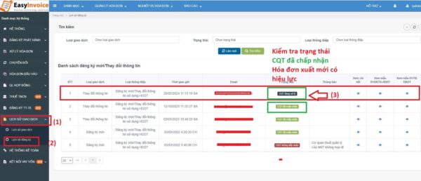Cập nhật chữ ký số Viettel GH lên EasyInvoice tra cứu kết quả Lịch sử đăng ký esyinvoice