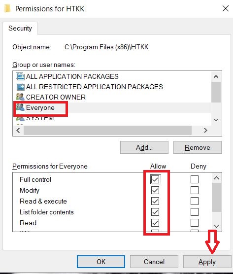 Hướng dẫn sửa lỗi HTKK tự thoát cấp quyền cho HTKK tự thoát