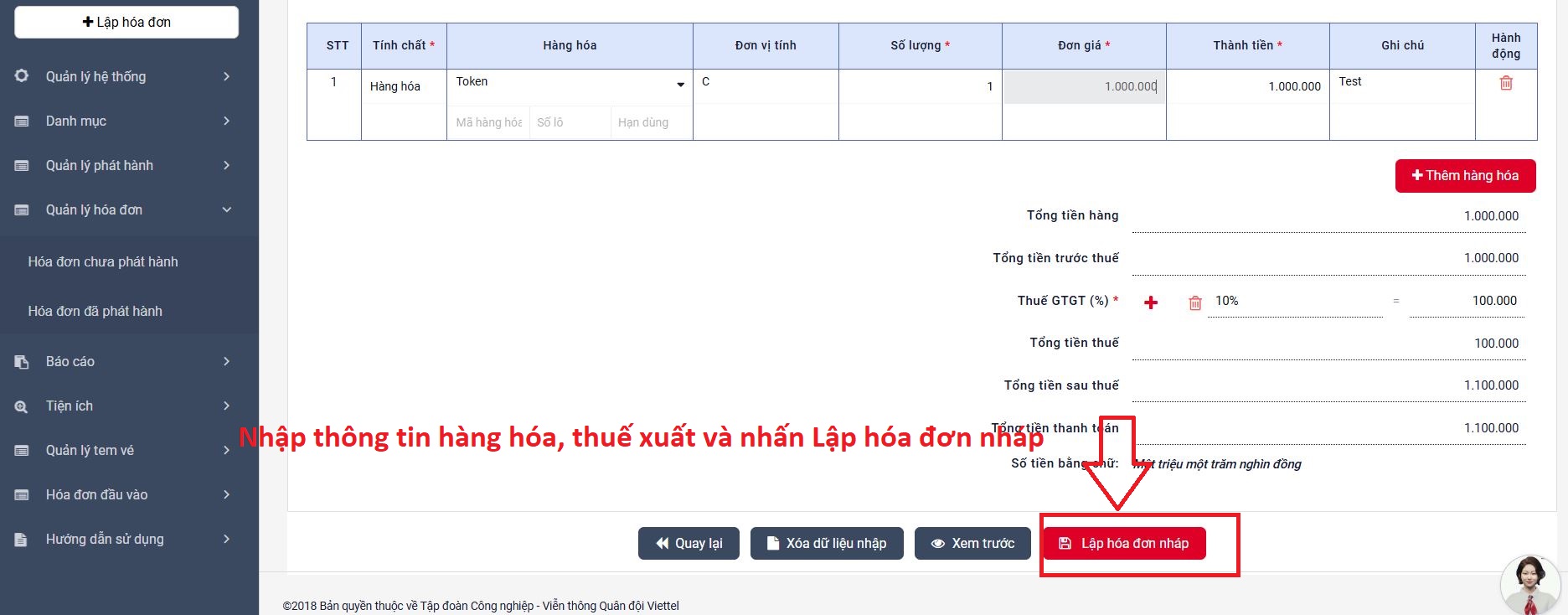lập hóa đơn điện tử Viettel Sinvoice