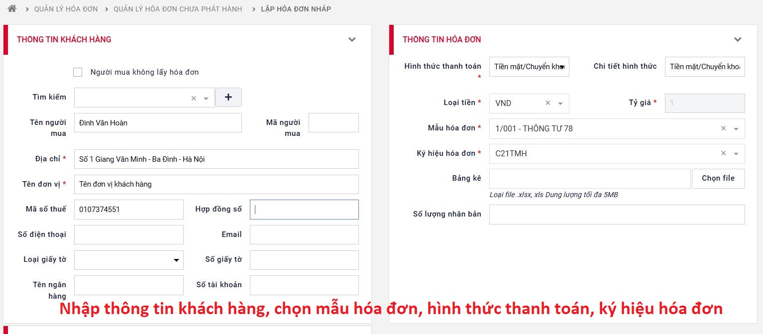 lập hóa đơn trên Invoice Viettel