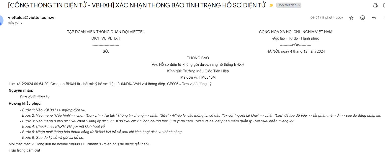 Từ chối hồ sơ trên vBHXH lý do Chữ ký số không đúng 2