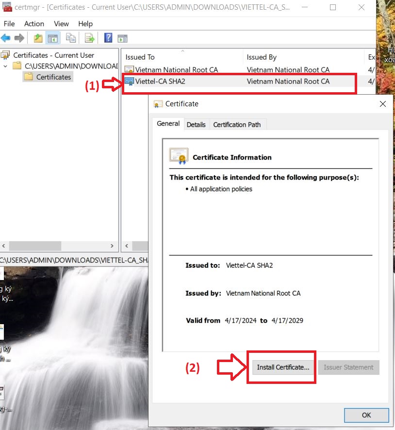 Chữ ký số có dấu chấm than cách khắc phục install Certificate sửa lỗi chữ ký số có dấu chấm than